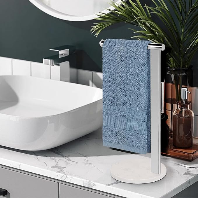 Stainless Steel L-Shaped Hand Towel Holder, SUS304 Bathroom Towel Rack with Thickened Base for Countertop Vanity (Chrome)