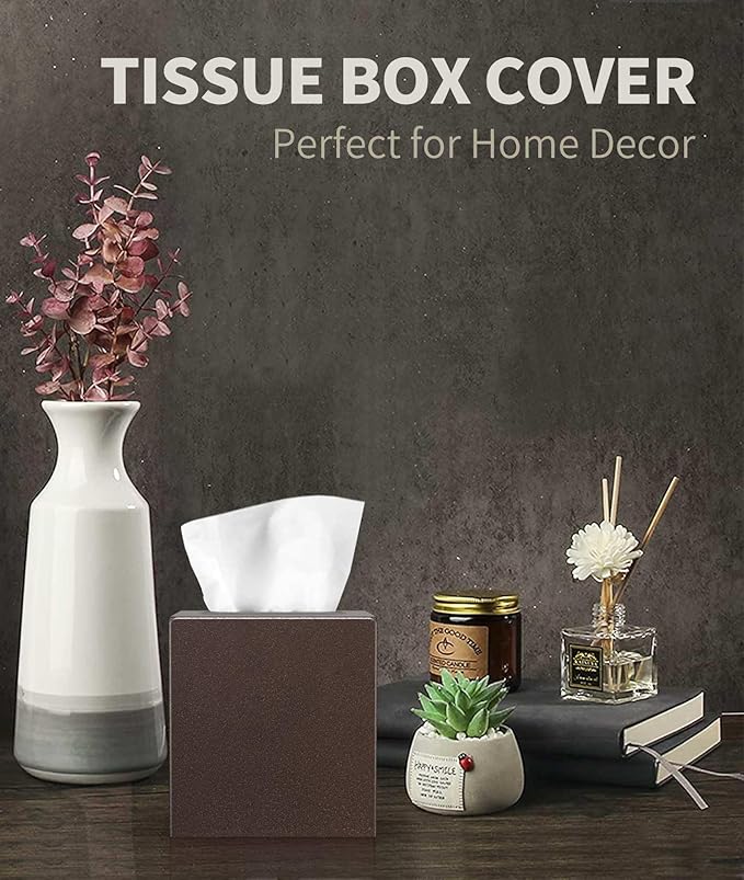 Livelab Metal Tissue Box Cover, Square Tissue Box Holder Modern Decor Facial Napkin Holder Dispenser for Bathroom Vanity Countertop, Living Room, Bedroom, Office | Brown Pebble Grain