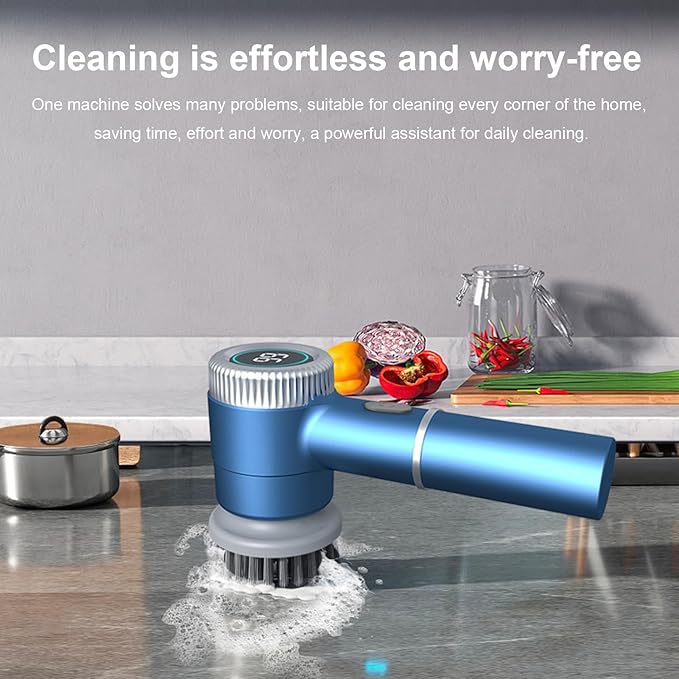 Garosa Electric Cleaning Brush, 3 Speed Settings 2000mAh Rechargeable Battery IPX7 Rotating Scrubber with 5 Replaceable Brush Heads, for Kitchen Bathroom Tiles Shower Glass