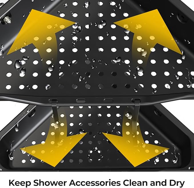 ODesign 2 Tier Floor Standing Corner Shower Caddy Organizer Plastic Metal Splicing Shelf Storage Rack for Bathroom Black - Rustproof