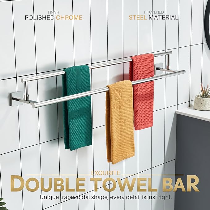 KOKOSIRI Towel Holder Polished Chrome 36 Inch Bathroom Double Bath Towel Bars Kitchen Rack Wall Mounted Stainless Steel B5009CH-L36