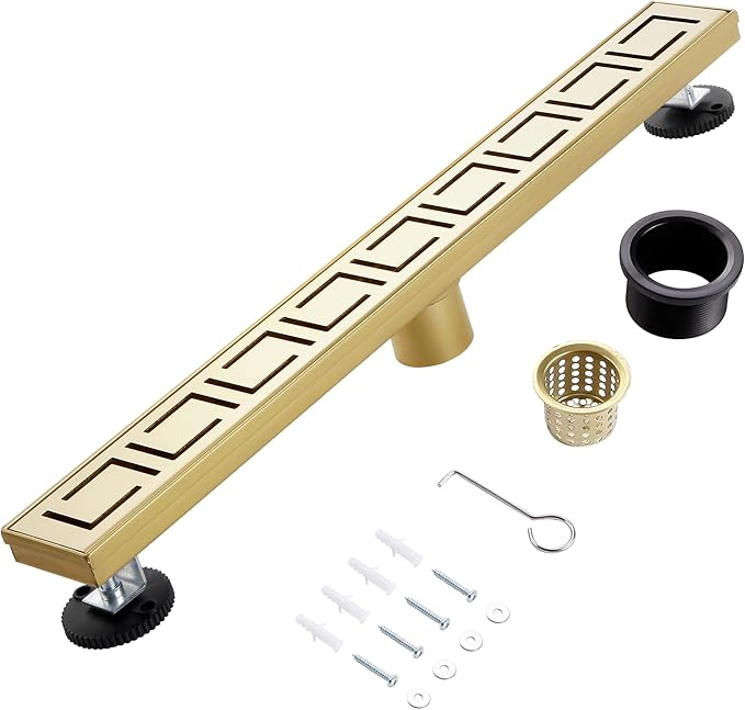 48 Inch Linear Shower Drain, Brushed Gold Shower Drain, Removable Grate, 304 Stainless Steel, Easy to Install and Clean for Bathrooms (Drain Base Not Included), LSD-30A-48G