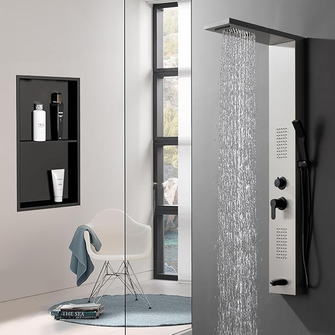 Shower Niche 12" X 24" Black, Stainless Steel Wall Niche Double Shelves Recessed Shower Shelf for Bathroom Storage, No Tile Needed Over Mount Installation