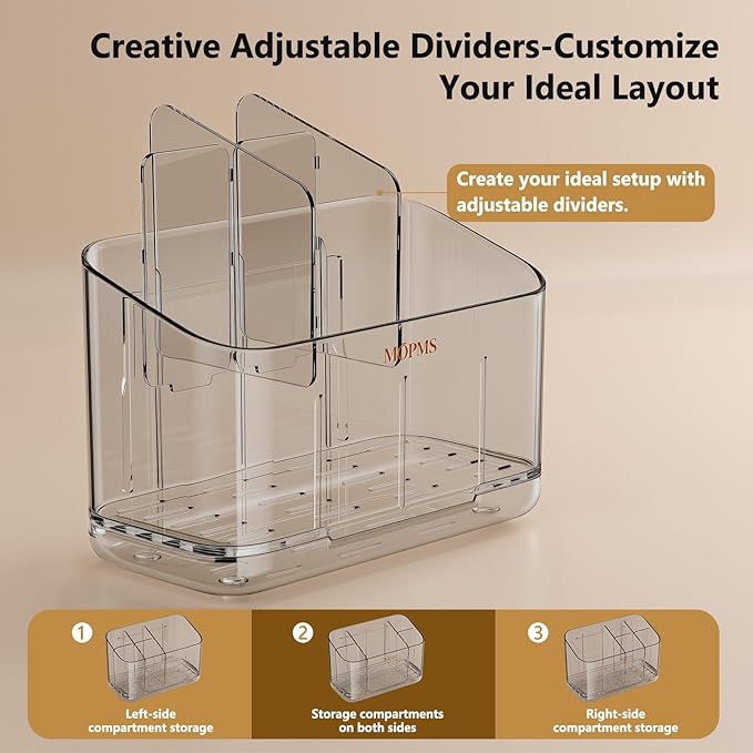 Toothbrush Holders for Bathrooms, 5 Slots Electric Toothbrush Holder Wall Mounted with Adjustable Divider, Detachable Bathroom Countertop Organizer with Drain Tray for Shower/Kitchen/Office