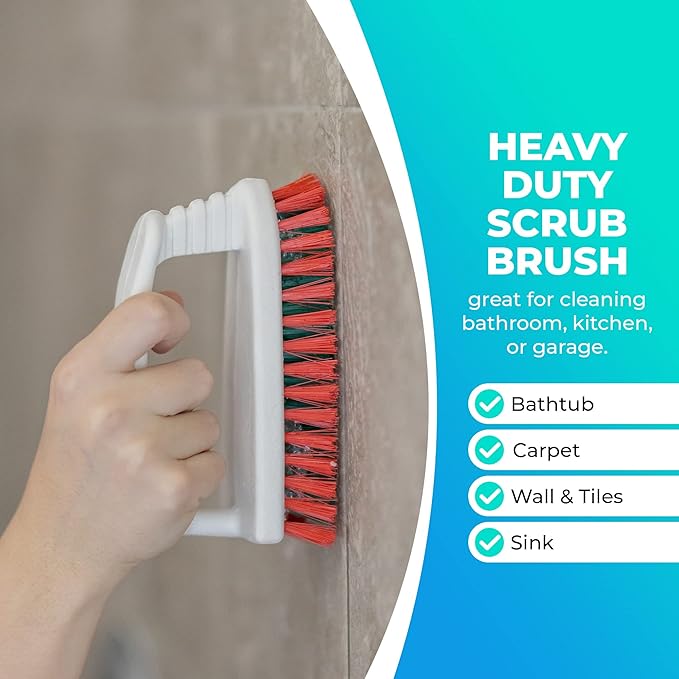 Blue Turtle Scrub Brush – Durable Shower Scrubber for Cleaning – Multipurpose Scrub Brushes for Cleaning with Firm Bristles – Ergonomic Long Handle – Heavy-Duty Scrubber for Bathroom, Kitchen, Garage