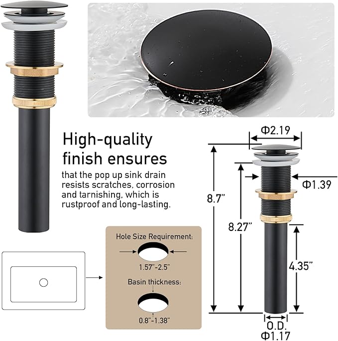 Matte Black Vessel Sink Faucet, 1 Hole Single Handle Tall Bathroom Vanity Faucets, Modern Utility Rv Laundry Bath Restroom Mixer Tap with Metal Pop Up Drain and 2 Water Supply Lines