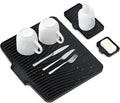 Silicone Dish Drying Mat for Kitchen Counter, Dish Drying Pad, Non-Slip Drain Pad with Built-in Drain, Heat Resistant Stone Drying Mat, Black-1Set