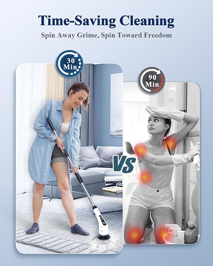 Electric Spin Scrubber for Cleaning Bathroom: Cordless Power Shower Scrubber - Electric Cleaning Brush for Tile Tub