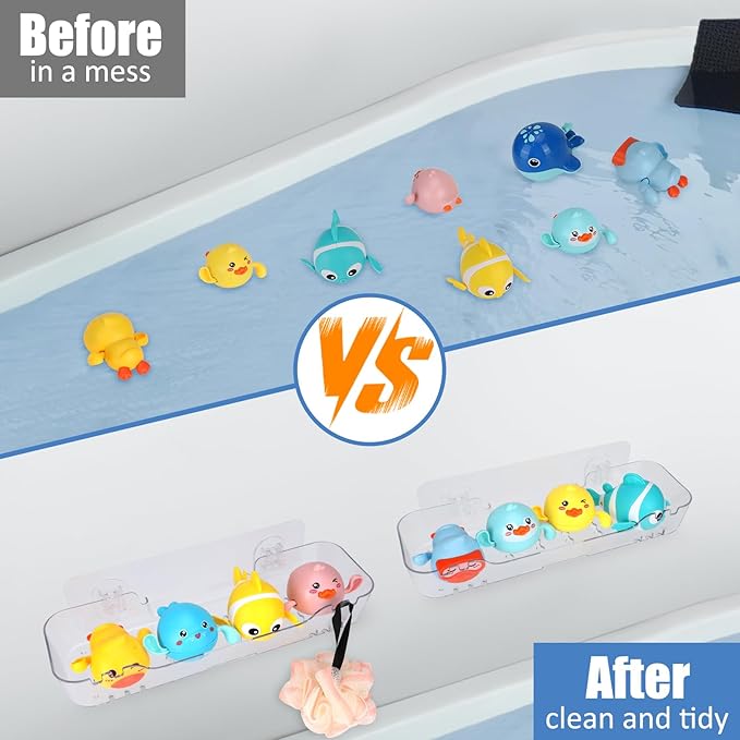 2 Pack Acrylic Shower Shelves, Adhesive Shower Organizer Wall Mounted Shower Caddy Bathroom Organizers and Storage No Drilling, Quick-Dry, Easy to Clean and Install, Clear