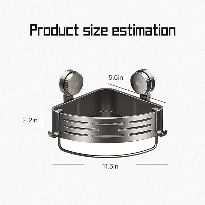 2-Tier Suction Cup Shower Caddy,No Drilling Required,Shower Suction Shelf,For Kitchen, Bathroom,Storage Rack With 8 Hooks And 1 Towel Bar Gray