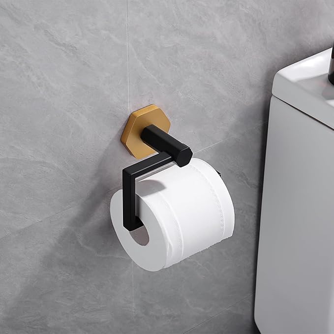 GERZWY Bathroom Toilet Paper Holder SUS 304 Stainless Steel Tissue Paper Roll Holder Wall Mount (Black & Gold)