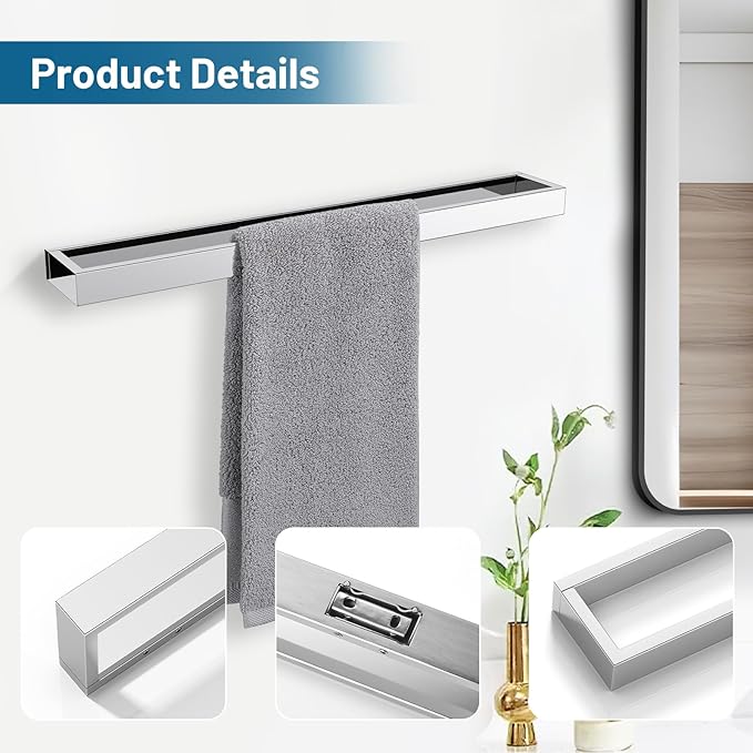 TNOMS Single Towel Bar Towel Holder Bathroom Hardware Accessories,Stainless Steel Wall-Mounted Towel Rack Towel Rail,20 Inches Polished Chrome