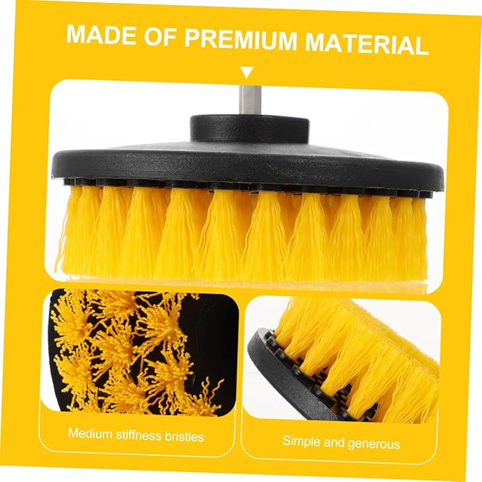Electric Drill Brush Set 5-inch Round Cleaning Brush Heads Yellow Hollow Core Floor Scrub Attachment Portable Home Tool for Kitchen Bathroom Tile Grout Cleaning