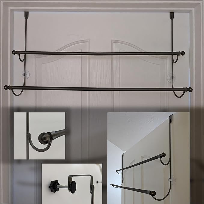 Insieme 29 x16 Inch Towel Rack for Over Glass Shower Wall or Glass Shower Enclosure (Frameless or Frames up to 1.6" Thick). Easy Do-It-Yourself Assembly - 2 Tier - Black - Stainless Steel - No Rust