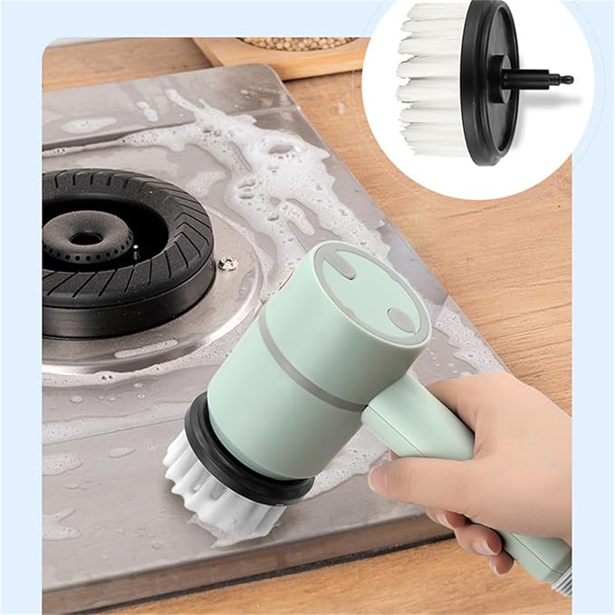 ASkinds Electric Spin Scrubber, 360 Rotating Cordless and Handheld Bathroom Scrubber with 6 Replaceable Cleaning Brush Heads for Cleaning Kitchen, Tile, Tub Floor, Sink, Window and Stove(Green)