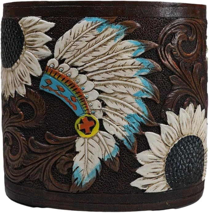 Ebros Gift Southwestern Native American Indian Chief Headdress Eagle Feathers with Scrollwork Toothbrush and Toothpaste Holder Bathroom Vanity Accent Decor Accessories