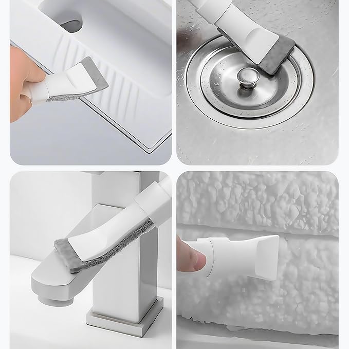Multi-Purpose Cleaning Brush, White and Gray, PP Material with Scrubbing Pad, 21.4x3.4x1.6cm, Detachable Head for Gaps, Drains, Corners