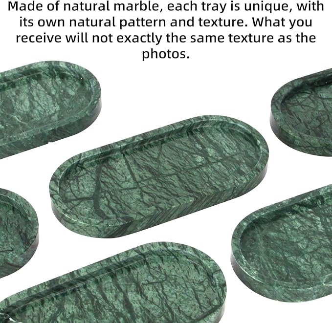 Oval Marble Bathroom Vanity Tray, Natural Luxury Marble Home Kitchen Bathroom Table Tray, Stone Decorative Countertop Serving Trays for Coffee Perfume Jewelry Makeup (Green, 10 * 5 * 0.6)