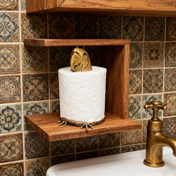 Bird Toilet Paper Holder, Decorative Toilet Paper Holder, Owl and Parrot Bathroom Tissue Roll Stand, Fun and Unique Bathroom Decor (Gold Owl)
