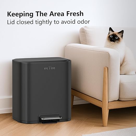 mVm Kitchen Trash Can, 5.3 Gal Trash Can with Lid, Smooth Edge Step Garbage Bin for Home Kitchen Office (Black)