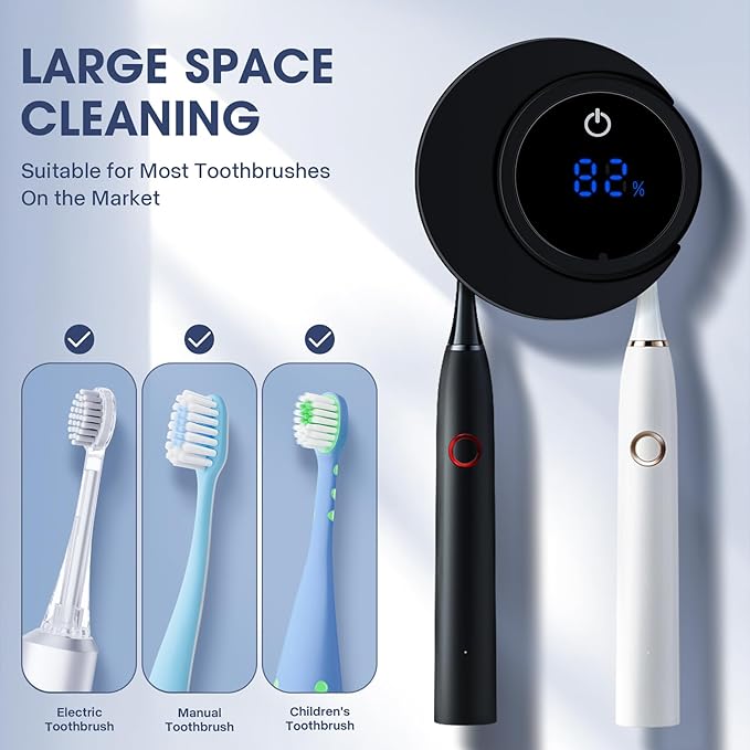 Toothbrush Holders Cleaner & Dryer for Bathroom,Wall Mounted Toothbrush Holder Case with LED Smart Screen,Toothbrush Cleaner with Auto Inductive Open/Close Cover for Home Travel (Black)