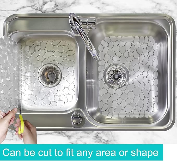 Coopay Kitchen Sink Mat Pebble Protect Mat PVC Eco-friendly Adjustable Stainless steel/ Porcelain Dish Drying Pad Protector for Bottom of Kitchen Sink, 15.8 x 11.8 inches (1 Pack, Clear)