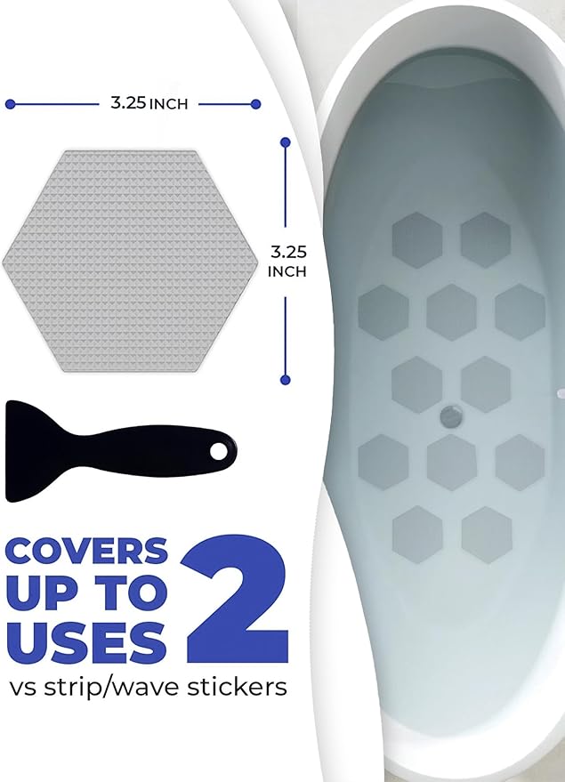 Anti Slip Shower Stickers 24 PCS, Gray Non-Slip Shower Strips for Adults, Premium Adhesive Bath Tub Stickers