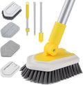 Lalafancy Shower Cleaning Brush with Locking Head, 3 in 1 Tub Tile Scrubber Brush with 50'' Extendable Long Handle Stiff Bristles Scouring Pads Microfiber for Cleaning Bathtub Shower Wall Bathroom