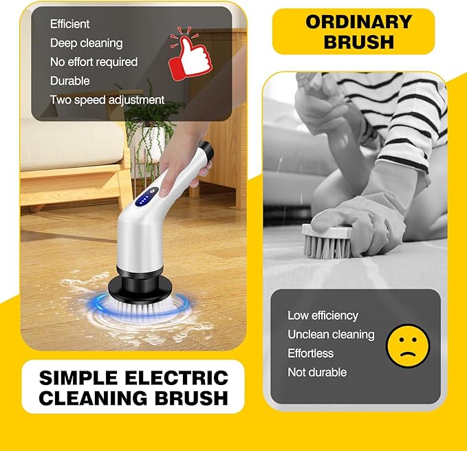 Electric Spin Scrubber, Electric Cleaning Brush, Cordless Cleaning Brush with 3 Replaceable Brush Heads, Bathroom Scrubber 3 Adjustable Speeds, Power Sscrubber for Shower, Floor