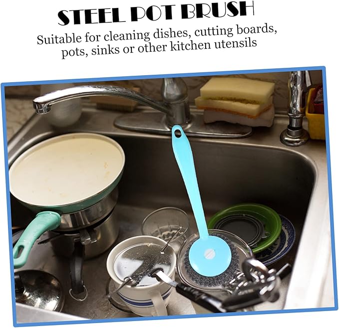 Gatuida 1set Stainless Steel Pot Cleaning Brush Dish Washing Brush Reusable Grout