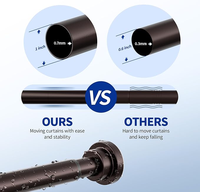 Shower Curtain Rod, 1" Diameter Heavy Duty Tension Shower Rod, Non Slip Adjustable 28-74 inch No Drill Shower Curtain Rods Spring Tension For Bathroom, Shower Stall, No Rust, Bronze