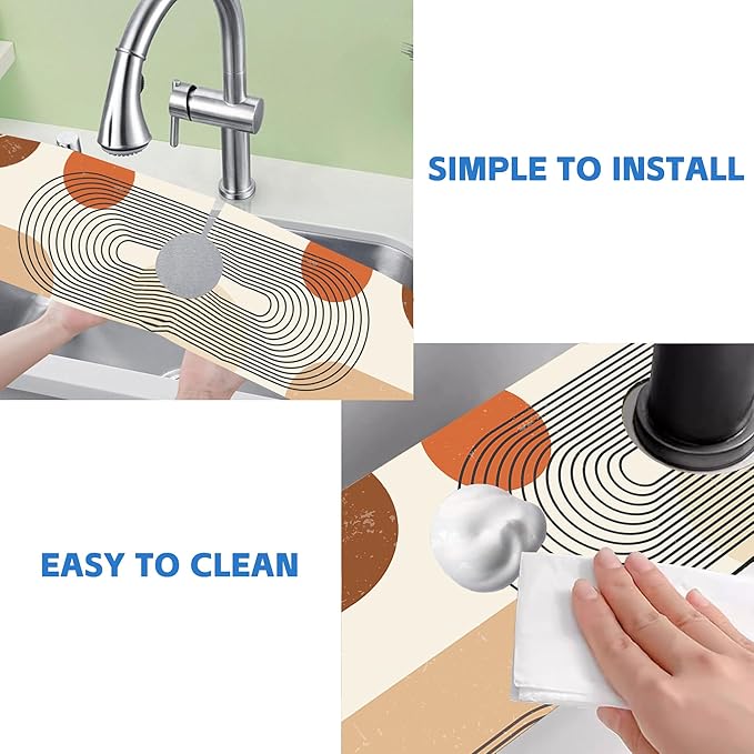 Abstract Minimalistic Geometric Sink Faucet Absorbing Mat Sink Splash Guard Faucet Mat Draining Mat Fast Drying Sink Protectors for Kitchen and Bathroom 5.5"×24"