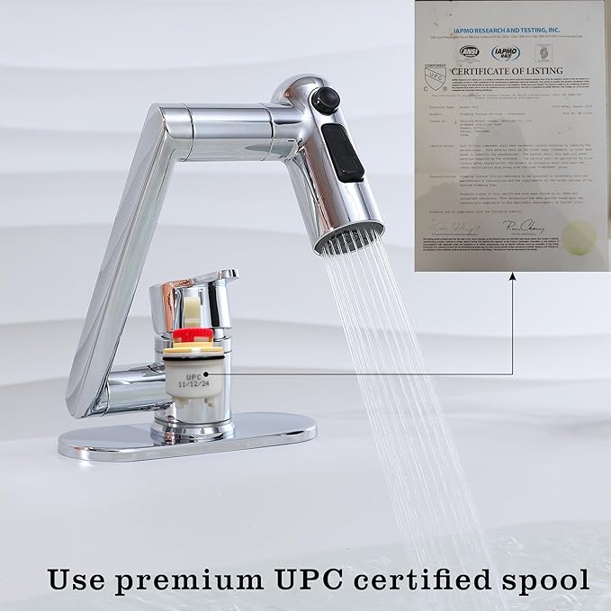 Bropury Rotatable Bathroom Faucets，Single Hole Golden Bathroom Faucet 1 Hole or 3 Hole，Lavatory Basin Vanity Faucet for RV Caravan Marine Boat Yacht(Brushed Gold) (1 Pack-Chrome)
