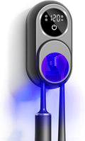 Black UV Toothbrush Sanitizer Holder - 2 Slots Auto-Sensor Wall-Mount with LED Smart Screen, Heated Fan Drying, Rechargeable for Bathroom