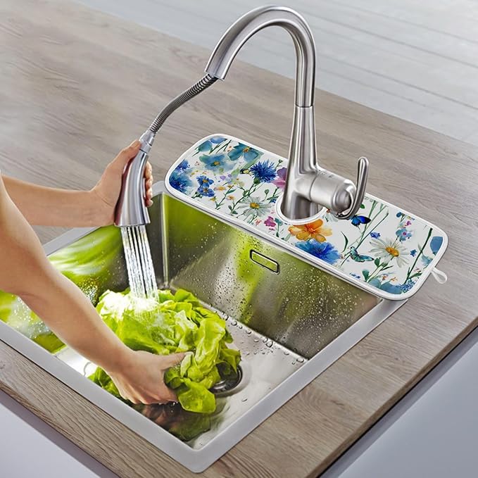 Sink Faucet Absorbing Mat Kitchen Sink Splash Guard Splash Faucet Drip Catcher for Bar RV Bathroom 2PCS 30x5.5in Dark Bluebonnet Cornflower