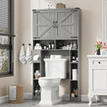 Vabches Over The Toilet Storage Cabinet, Farmhouse Storage Cabinet Over Toilet with 2 Barn Doors ，Toilet Paper Holder Stand，Home Space-Saving Toilet Rack, for Laundry, Restroom, Bathroom.Grey.