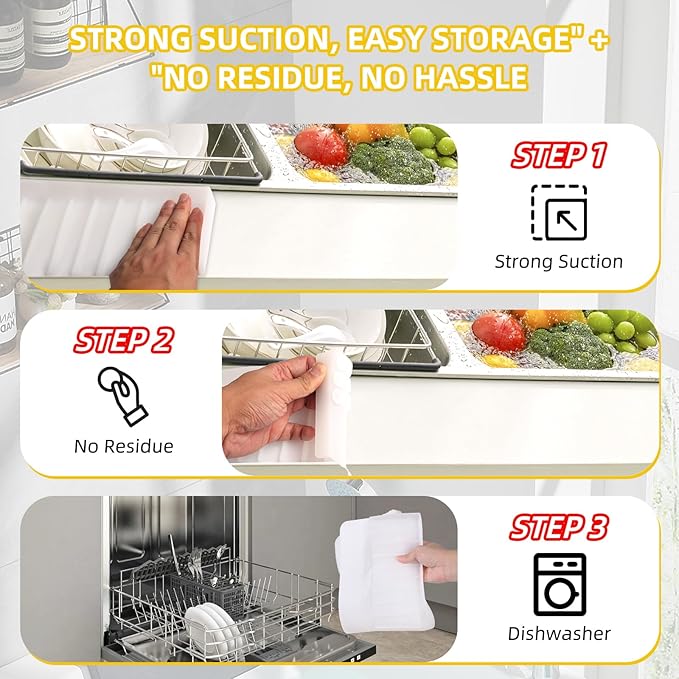 Kitchen Sink Splash Guard with Suction Cups, Kitchen Sink Mat, Non-Slip Silicone Sink Edge Protector, Water Splash Guard for Kitchen, Bathroom, Bathtub (Transparent, 4*20 in)