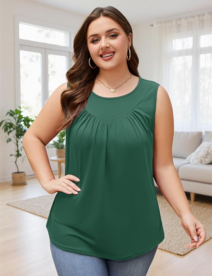 AKEWEI Womens Plus Size Tank Tops Ladies Sleeveless Summer Pleated Tops Oversized Flowy Tunics XL-5XL