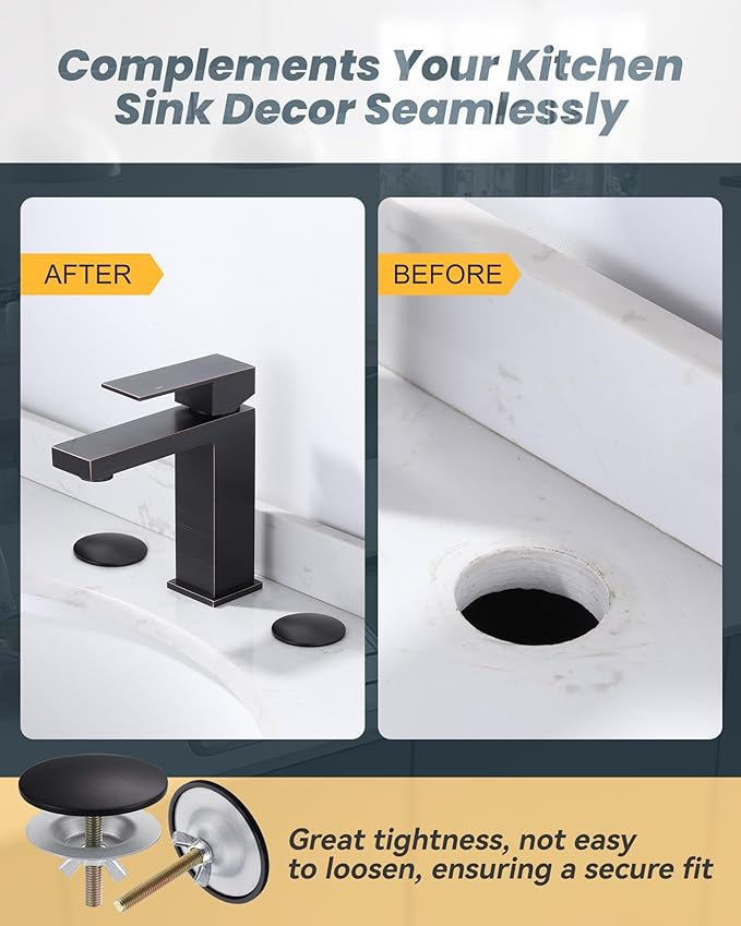 Kitchen Sink Hole Cover, 2 PCS Faucet Hole Cover for Kitchen Sink, Tap Hole Plate Stopper Cover Blanking Brass Metal Plug, Sink Countertop Hole Cap Cover, Oil Rubbed Bronze