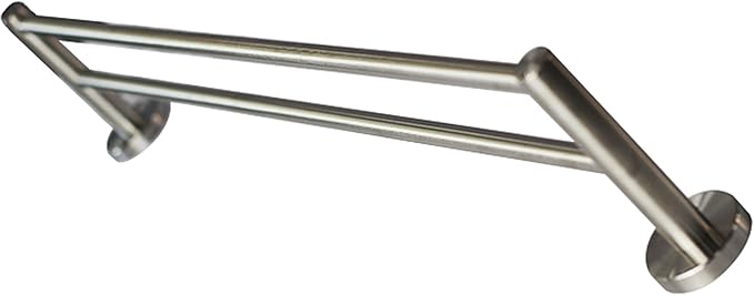 Premium Modern Double Towel Rack w/Round Base (24 Inches)- Brushed Finish, Made from Stainless Steel, Water and Rust Proof, Wall Mounted, Easy to Install