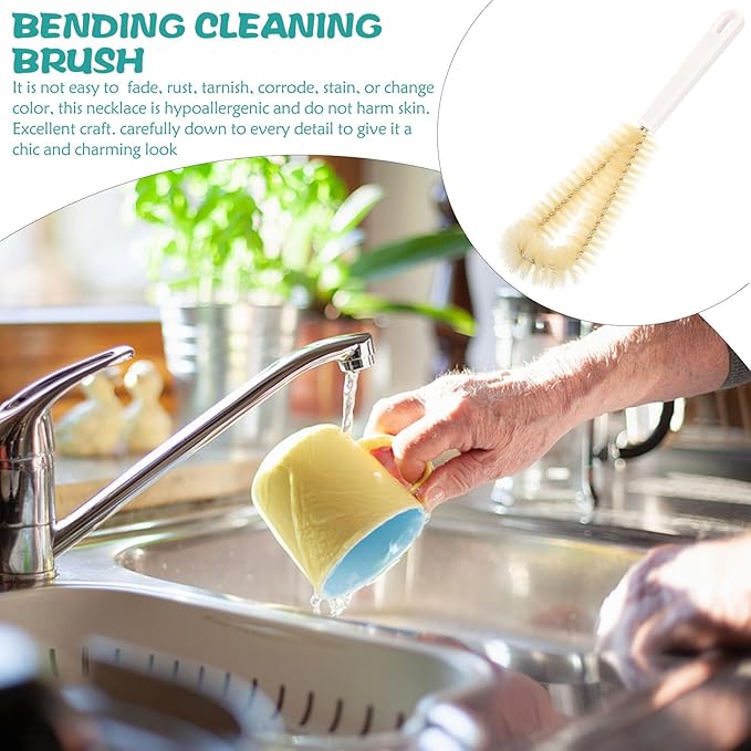 Bottle Cleaning Brush with Long Handle L-Shaped 90° Bend Cup Cleaner for Bottles and Mugs Sturdy Nylon Bristles Kitchen Brush and Water Cups