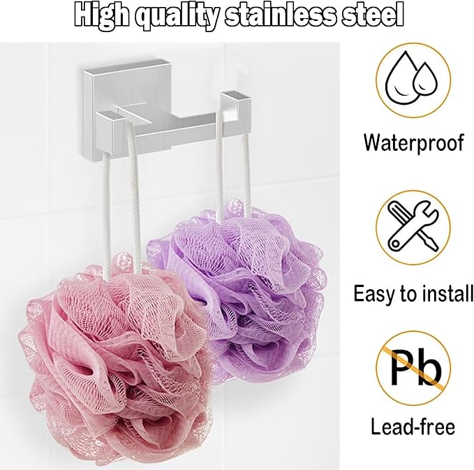 BOZWELL Double Towel Hooks for Bathroom Bushed Nickel Wall Mount，Simple Modern Square Style Coat Robe Hook，Stainless Steel Heavy Duty Door Hanger for Bathroom Bedroom Kitchen Hotel Pool 1502-NL-1
