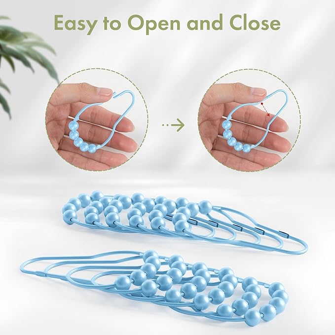 Amazer Shower Curtain Hooks, Decorative Shower Curtain Hooks Rust-Resistant Stainless Steel Glide Shower Hooks for Bathroom Set of 12, Light Blue