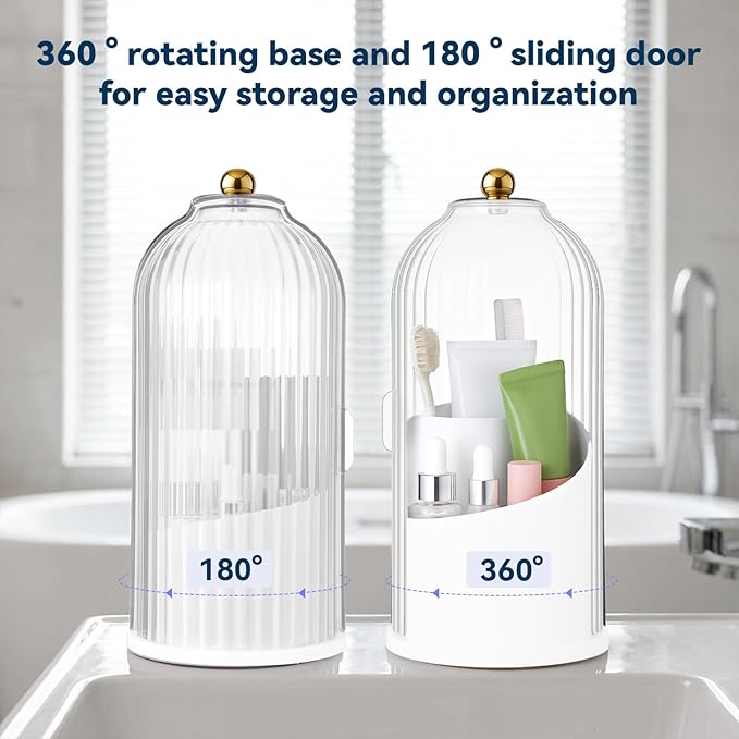 Covered Toothbrush Holder, Rotating Toothbrush Holder 3 Slots Sliding Lid Toothbrushes Organizer Dustproof Tooth Brush Holders with Cover for Organizing and Storing Bathroom Countertops-White