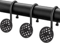 Pearlbee Black Shower Curtain Hooks Rings, Rust-Resistant Metal Glide Shower Hooks for Bathroom Shower Rods, Bathroom Accessories Set of 12 Hooks - Matte Black