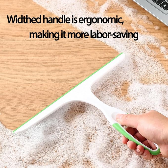 2Pcs 10 Inch Shower Squeegee and 2Pcs Stainless Steel Adhesive Hooks, Streak Free Glass Window & Bathroom Door Mirror Squeegee Household Cleaning Tool, Plastic Water Wiper for Car Windshield Cleaning