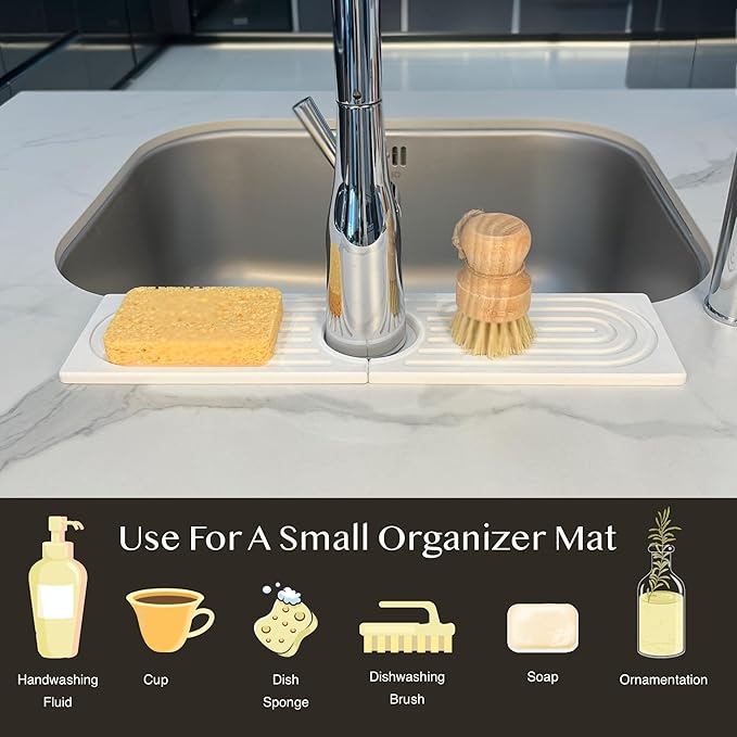 Faucet Mat for Kitchen Sink, Stone Drying Mat for Kitchen Counter, Stone Mat Bathroom, Kitchen Mat, Sink Mat, Water Absorbing Stone Tray for Sink, Bathroom Stone Mat (WHITE, 15.8*4")