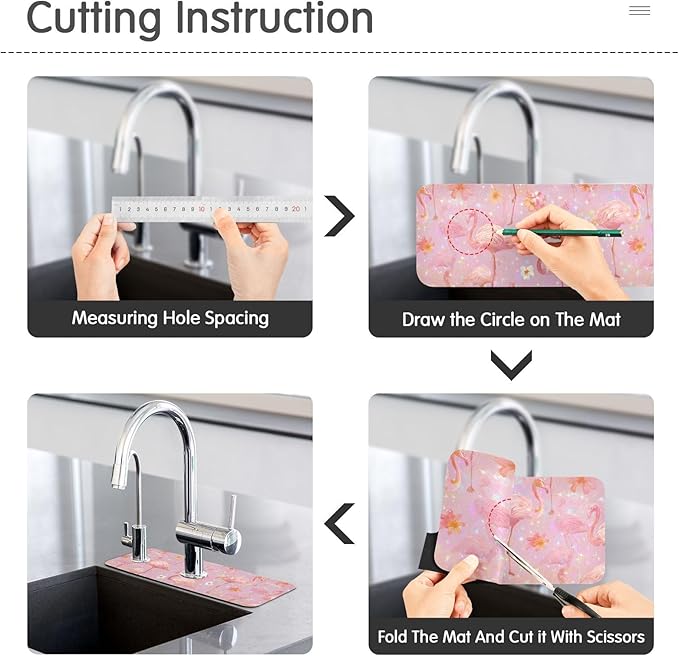 Kitchen Sink Splash Guard 2 PCS 30 Inch Sink Faucet Mat Splash Guard for Bathroom Countertop Water Absorbent Foldable Cuttable Soft Washable Pink Gradient Flamingo and Petals