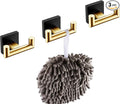 KOKOSIRI Robe Hooks Bath Towel Hooks Bathroom Hardware Double Coat Hooks Wall Mounted, Stainless Steel 3 Pack Black with Gold B1015GDK-P3