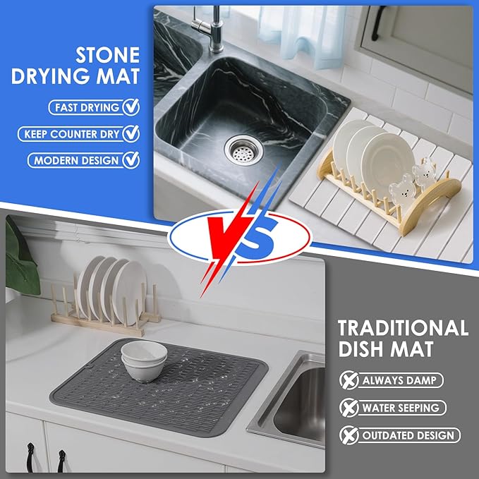 Stone Drying Mat for Kitchen Counter, Large Quick Dry Stone Dish Drying Mat Collapsible, Foldable Diatomaceous Earth Absorbent Bath Mat for Dishes Utensils Countertop Bathroom 23"(L)×15.3"(W)